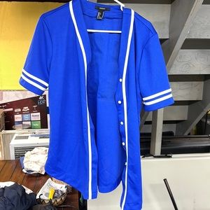 Forever 21 / blue Jersey / button down / short sleeve / size S